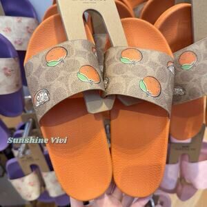New Coach Women Udele Sport Slide Signature Canvas Fruit CAR29 Tan US 11